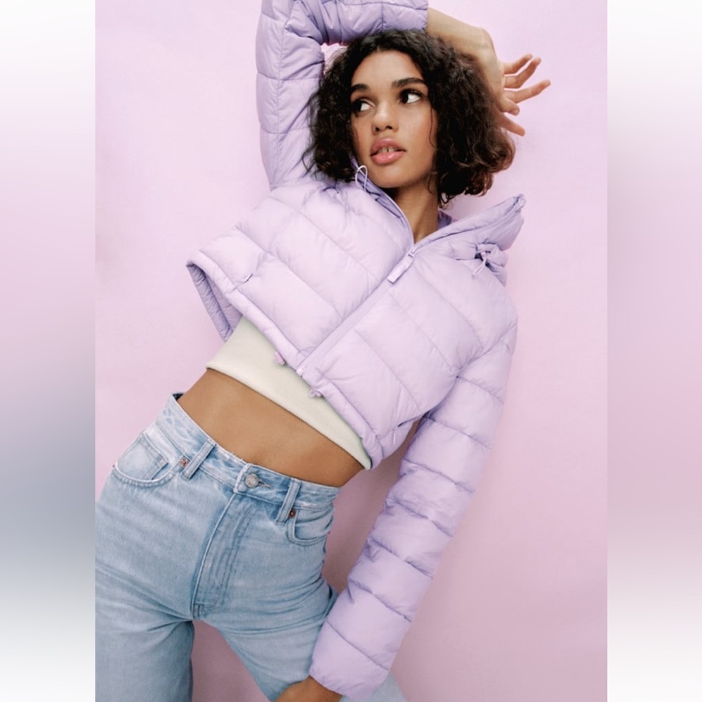 ZARA WATER REPELLENT CROPPED PUFFER JACKET LAVENDER SIZE MEDIUM
